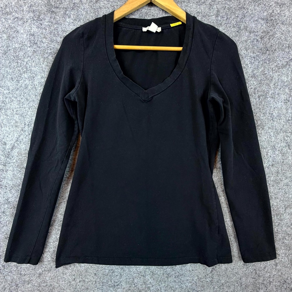 Boston Proper Shirt Womens Small Black Cotton Stretch Cotton V-Neck Long Sleeve